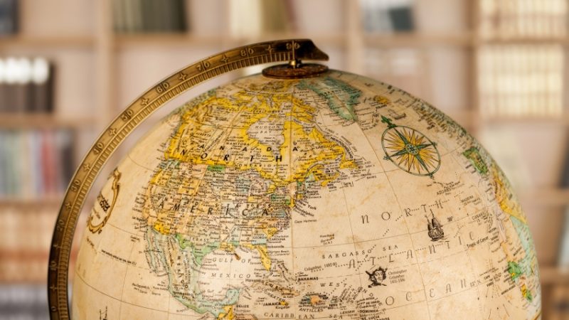 close up on old-fashioned model globe