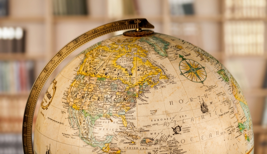 close up on old-fashioned model globe