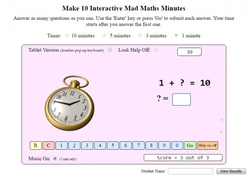 Mad Maths Minutes number bonds game