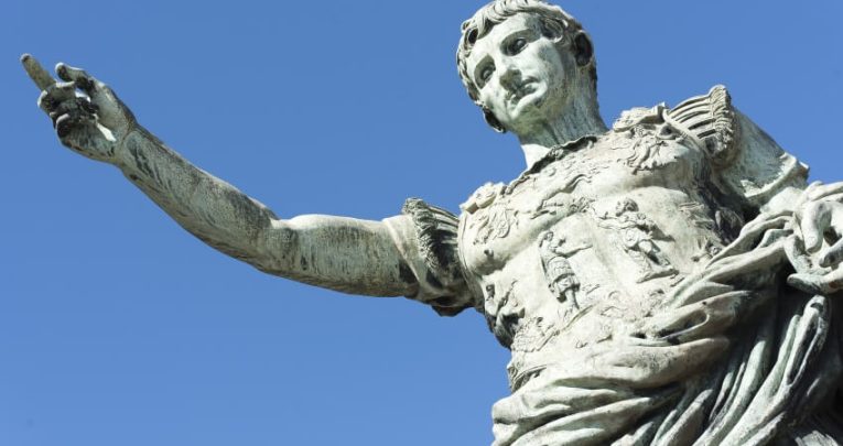 Statue of Julius Caesar shot from below, to connote notions of distant leadership