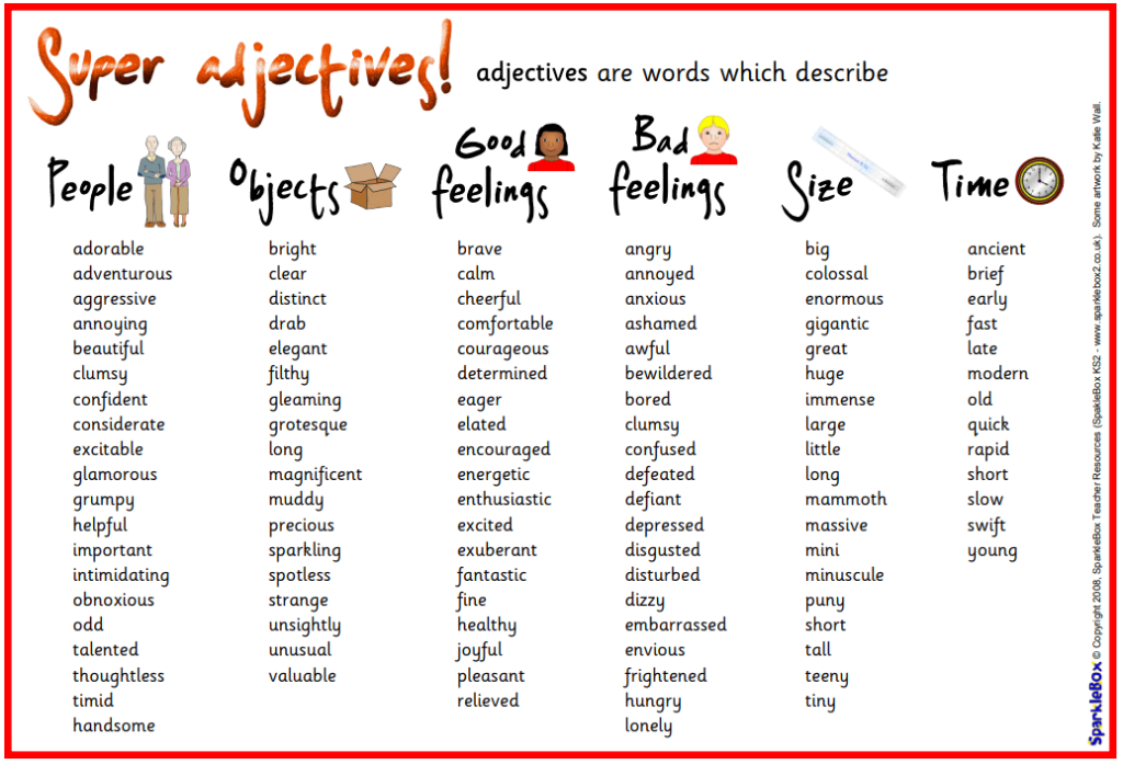 Adjectives KS1 word list