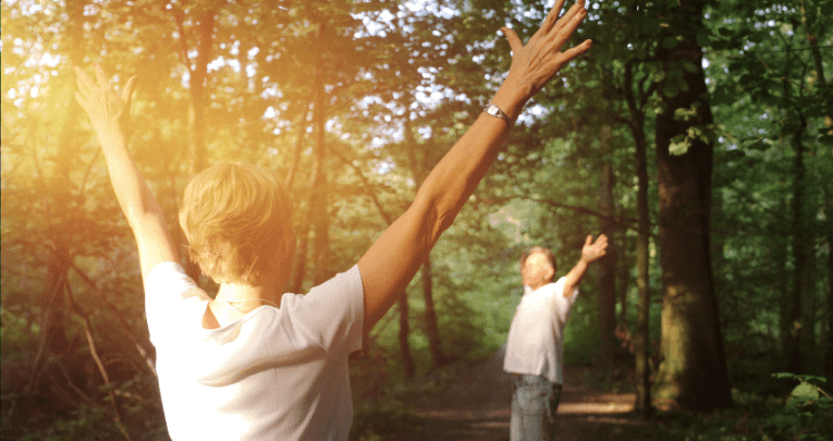 Two people forest bathing