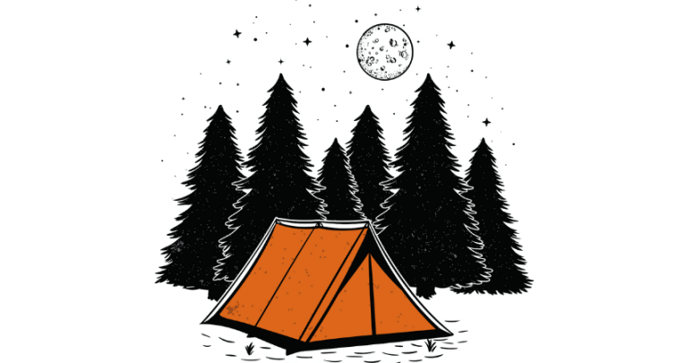 Camping illustration representing residential trips for schools