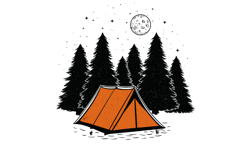 Camping illustration representing residential trips for schools