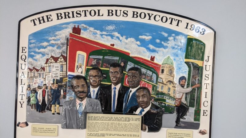 Photo of plaque commemorating the 1963 Bristol Bus Boycott