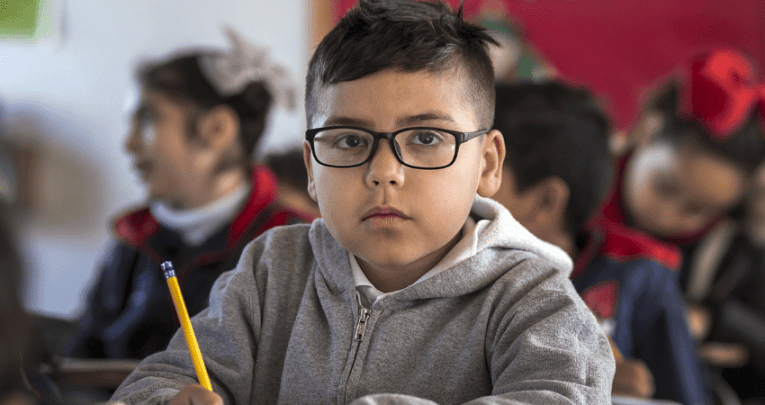 Schoolboy holding pencil, representing inclusion in schools