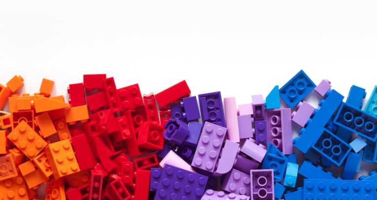 pile of lego bricks intended to convey notion of model sentences