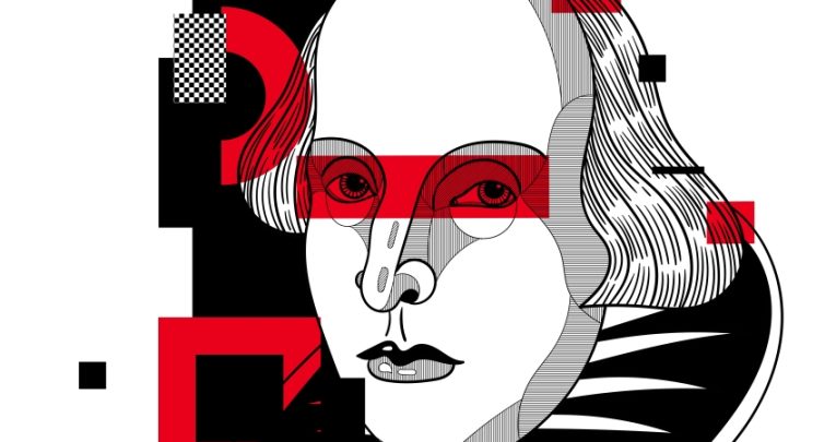 Stylised illustration showing the face of William Shakespeare, representign the idea of Shakespearean characters