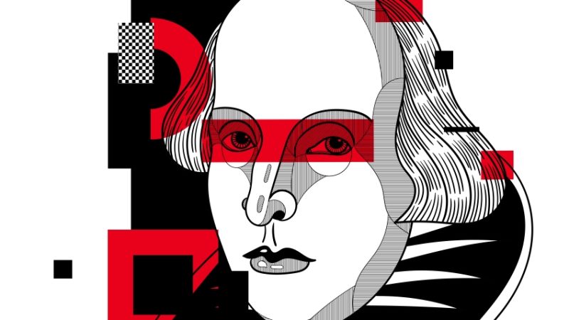 Stylised illustration showing the face of William Shakespeare, representign the idea of Shakespearean characters