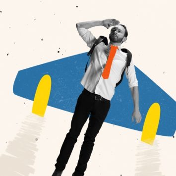 Illustration of teacher soaring with wings attached, symbolising professional development
