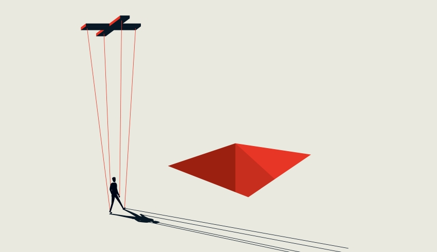 illustration of distant figure controlled like a marionette and being made to walk into a pit