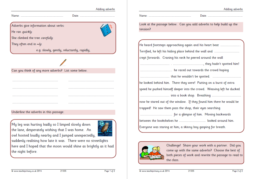 adverb homework year 6