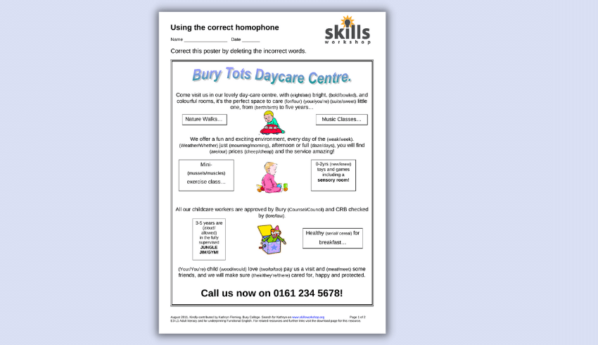 homophones homework year 5