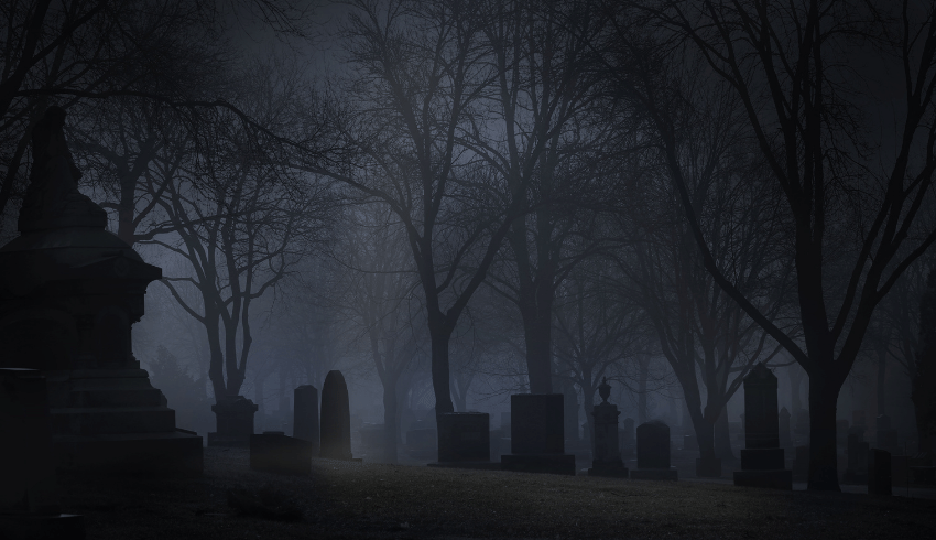Foggy graveyard to represent building suspense in writing KS2
