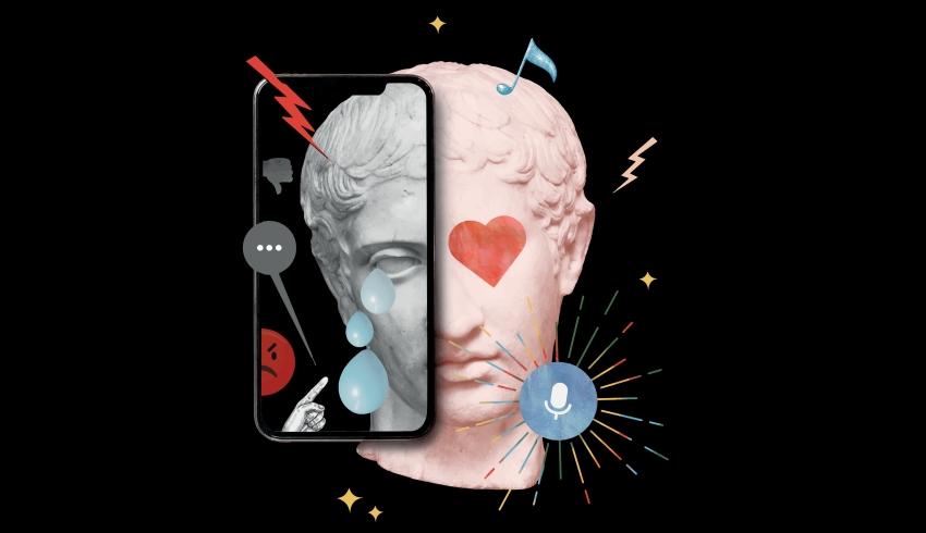 Abstract image of classical statue's head, with the left half intended to be viewed negatively and the right side positively
