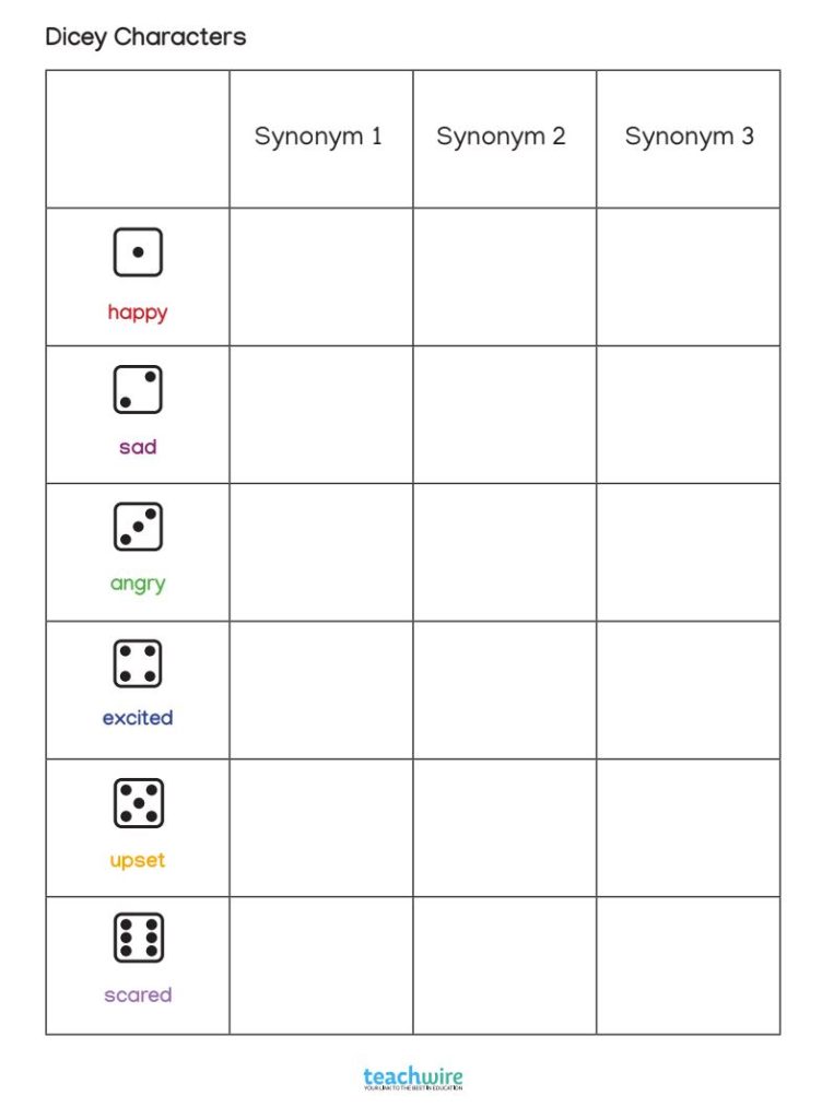 Dicey Characters expanded noun phrases activity