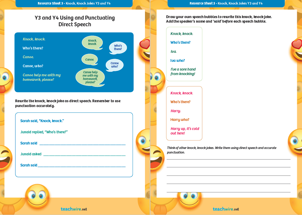 direct and indirect speech ks2 worksheet