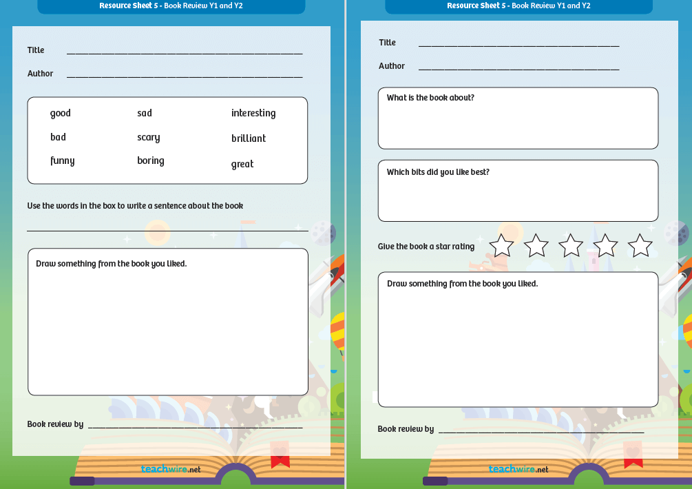 Book review template World Book Day ideas for schools