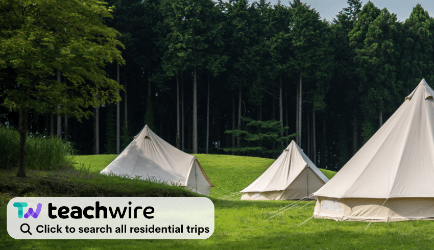 Tents in forest representing residential school trips