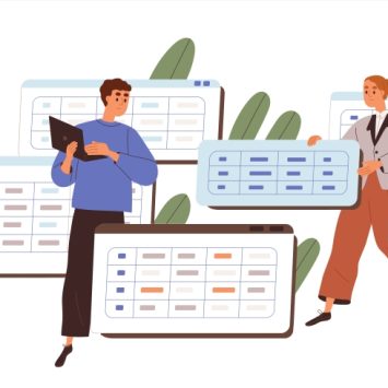 Illustration of teachers monitoring the data contained in several numerical tables