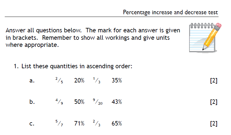 percentage worksheets ks3