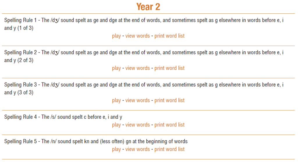 year 2 spelling words homework
