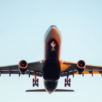 Photograph of a passenger aircraft taking off