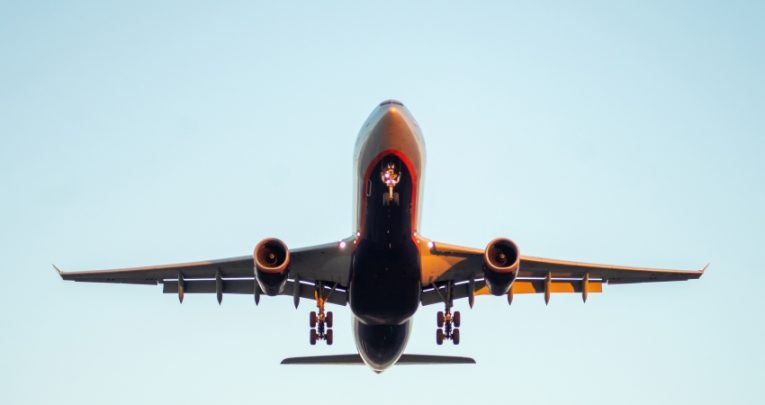 Photograph of a passenger aircraft taking off