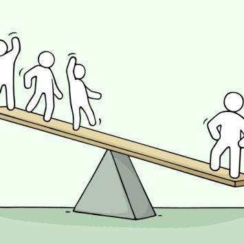 illustration of human figures balancing on a see-saw
