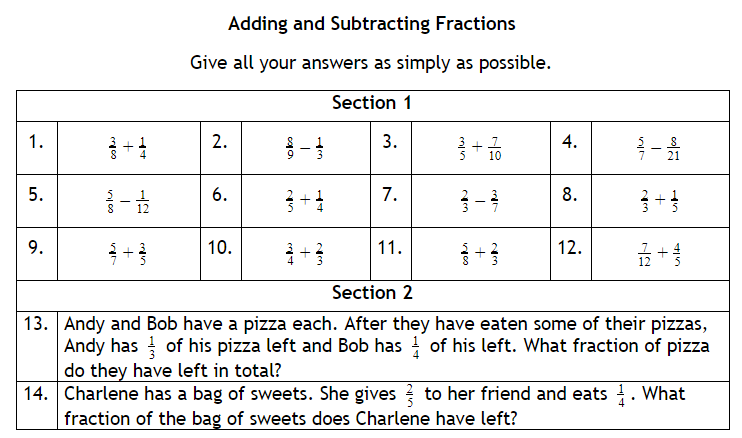 ks3 fractions worksheet