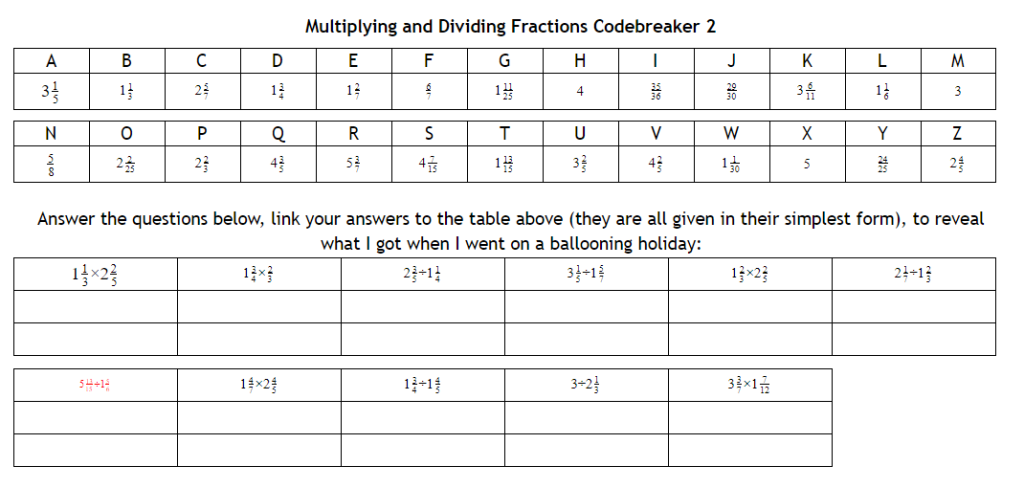 ks3 fractions worksheet