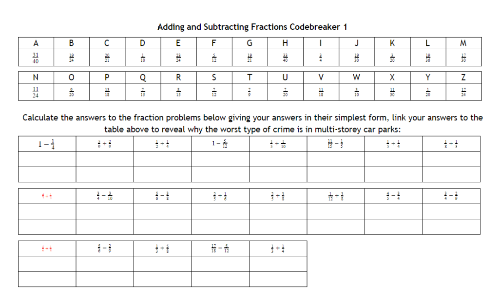 ks3 fractions worksheet