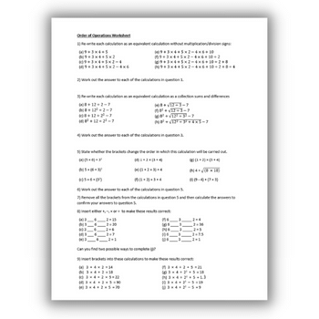 Bodmas questions worksheet