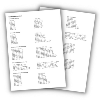 Expanding brackets worksheet – KS34 maths resource with answers