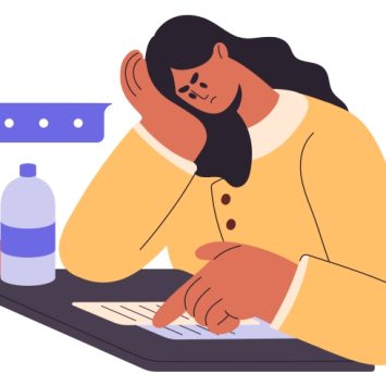 illustration of determined-looking student sat at classroom desk