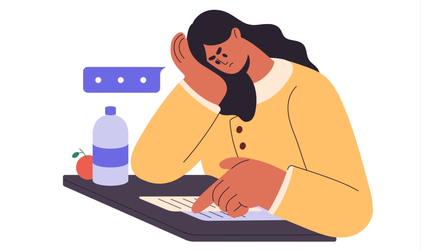 illustration of determined-looking student sat at classroom desk