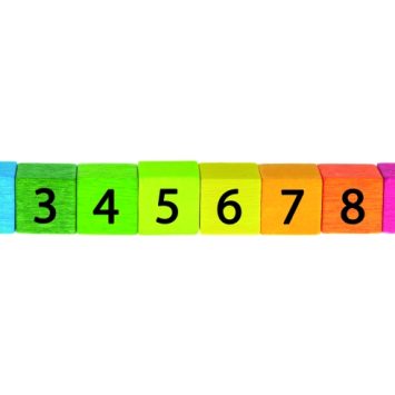 Photo of multicoloured individual number blocks arranged in sequence from 1 to 10