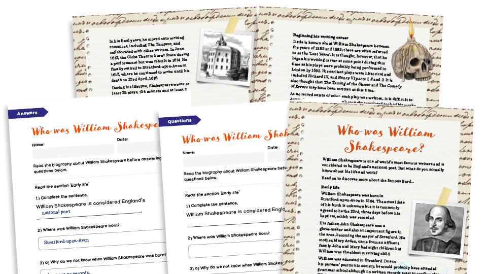 Shakespeare Week comprehension resources
