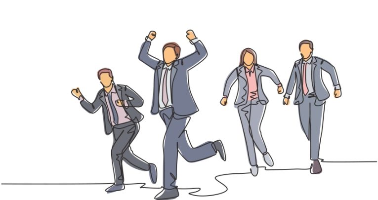 illustration of figures in suits running in an assertive manner