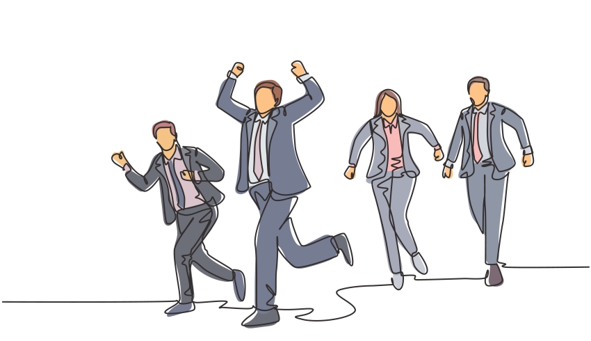 illustration of figures in suits running in an assertive manner
