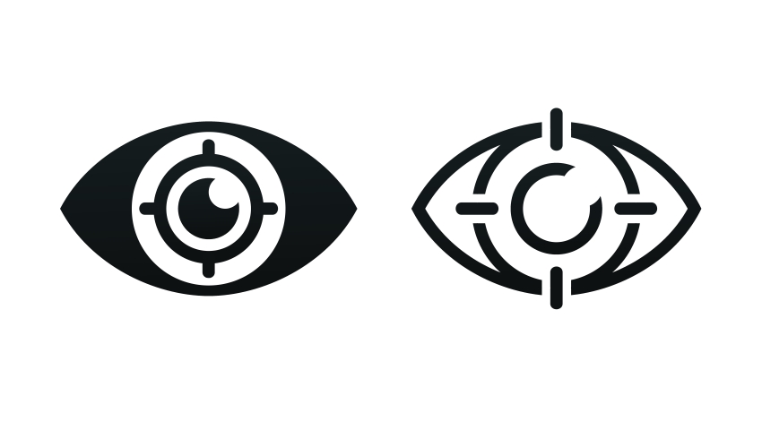 Stylised abstract graphic that combines a pair of eyes with a pair of crosshairs representing Ofsted inspection