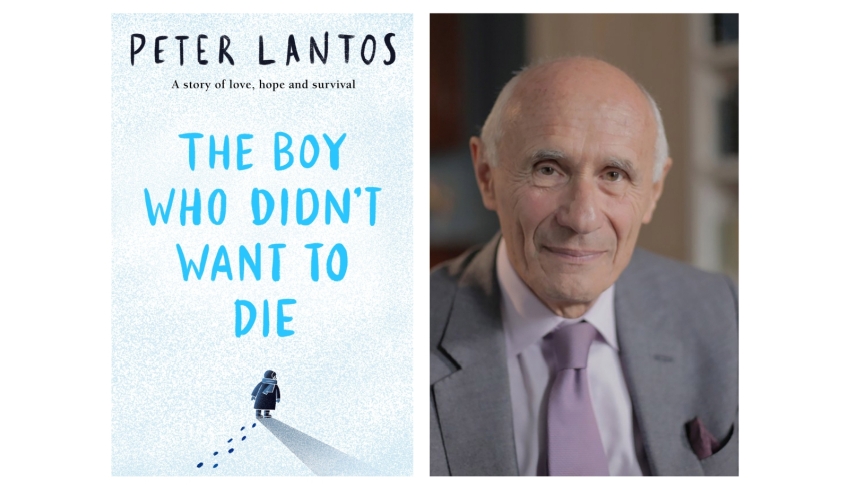 Composite image showing cover of 'The Boy Who Didn't Want To Die' beside an author image of Peter Lantos