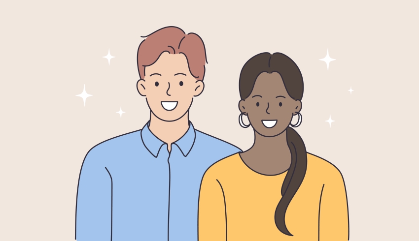 illustration showing a white man and a black women representing diversity within leadership