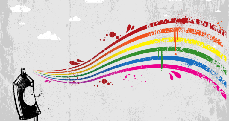 Rainbow graffiti representing LGBT books