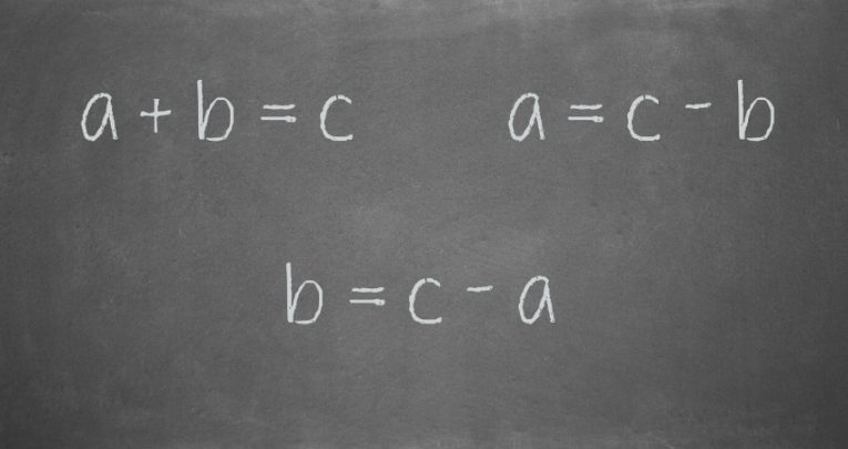 illustration of a chalkboard showing three simple equations