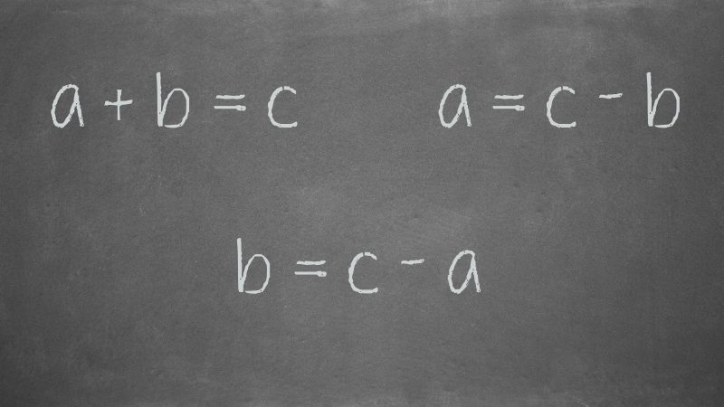 illustration of a chalkboard showing three simple equations