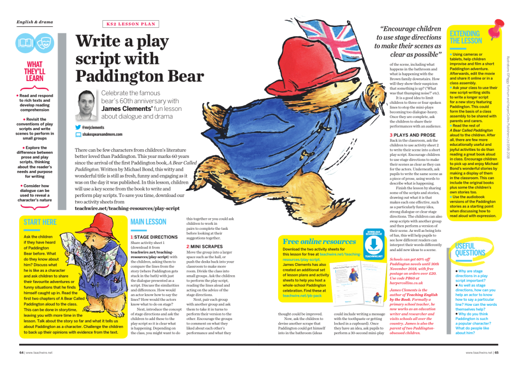 National Writing Day Paddington lesson plan