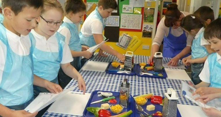 Primary school children learning about food for Healthy Eating Week