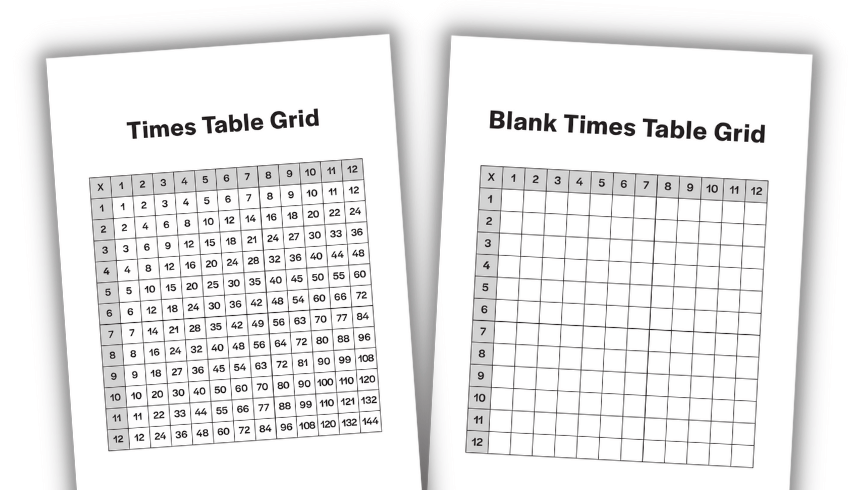 Filled in and blank square numbers grid 