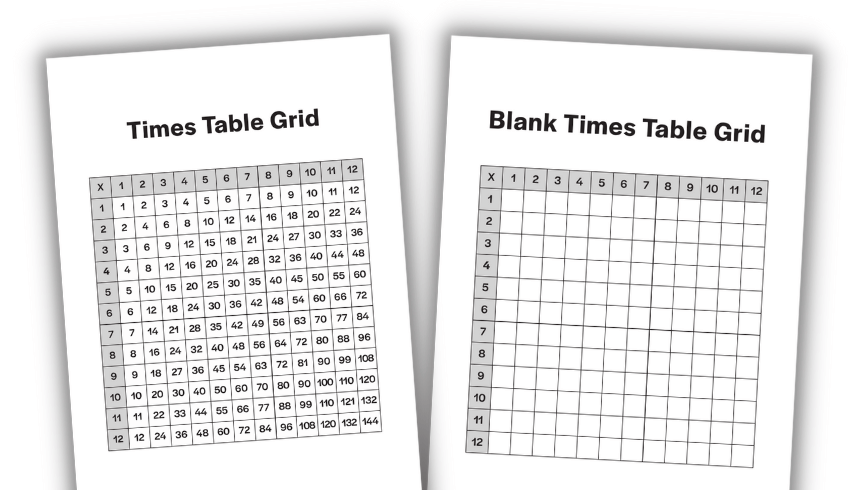 Times table grid for maths games KS2